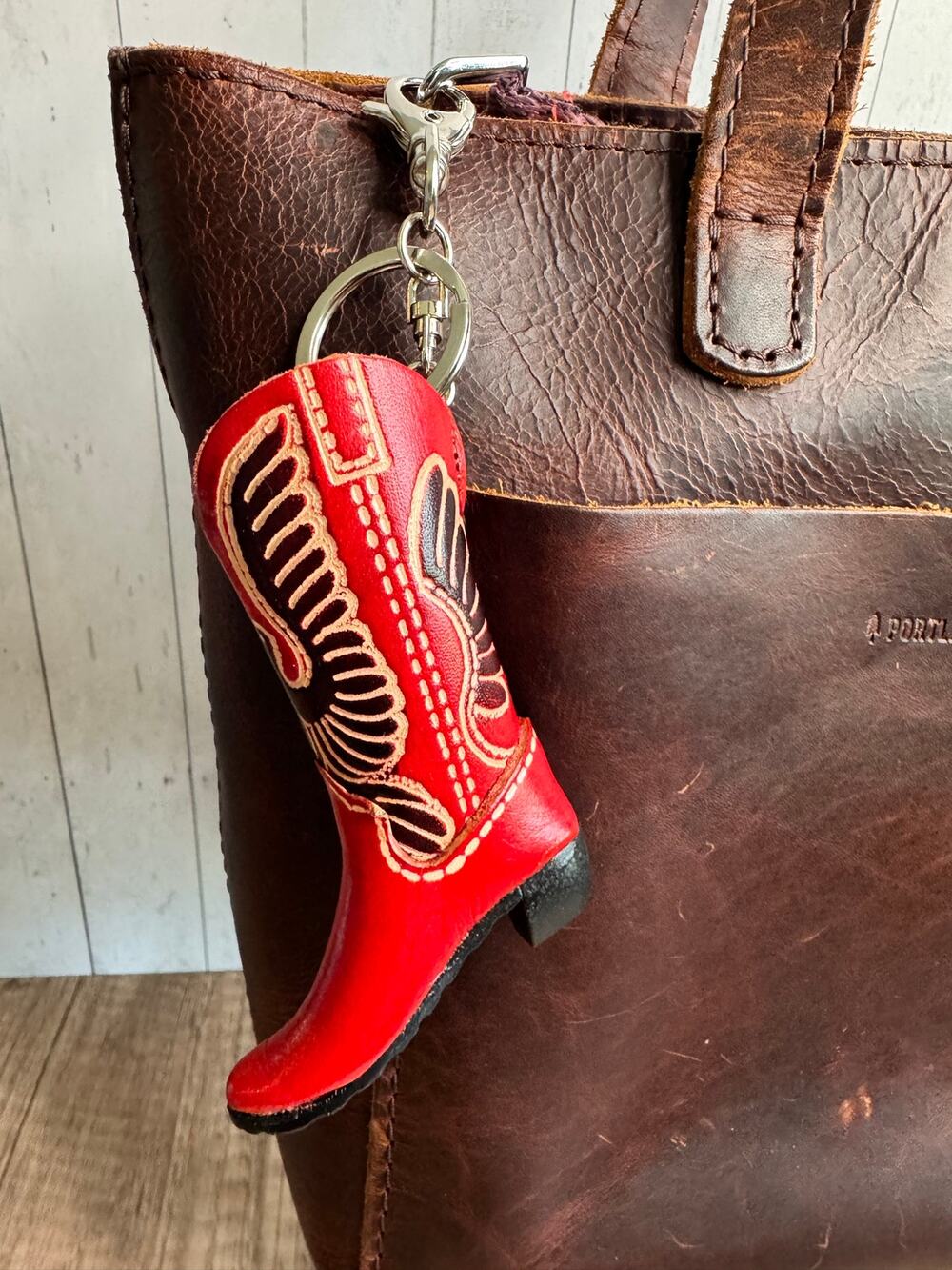 Western Red Cowboy Boot Genuine Leather Eagle Purse Charm Keychain FAST SHIP